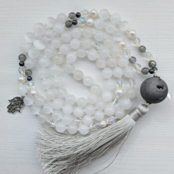 Mandala ILU Vaikuse Valguse MALA palvehelmed MÄEKRISTALLI JAADI LABRADORIIDI ja DRUZZY AHHAADIGA