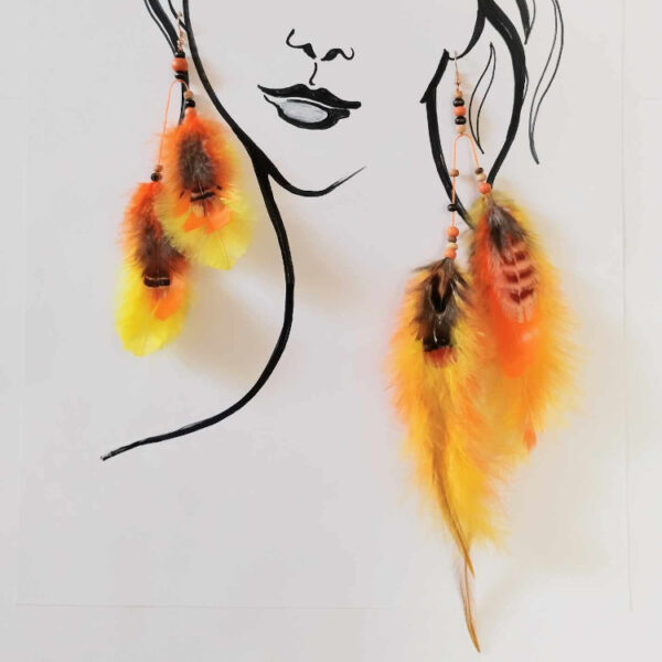 oranzid sulgedest kõrvarõngad joonistatud naise siluetil heledal taustal