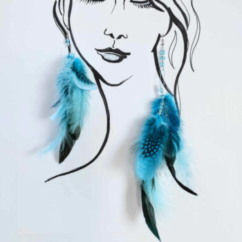 sinised sulgedest kõrvarõngad joonistatud naise siluetil heledal taustal
