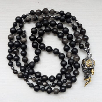 Mandala ILU väeehted Varju Jõu MALA palvehelmed, SUNGIIT, HÕBE OBSIDIAAN, HEMATIIT, pealuu